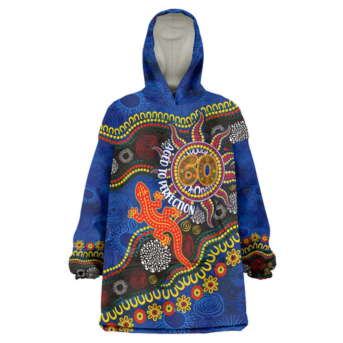 Personalized 60th Birthday Aboriginal Art Wearable Blanket Hoodie Indigenous Dot Painting Vintage Sun Lizard