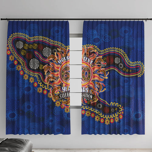 Personalized 60th Birthday Aboriginal Art Window Curtain Indigenous Dot Painting Vintage Sun Lizard