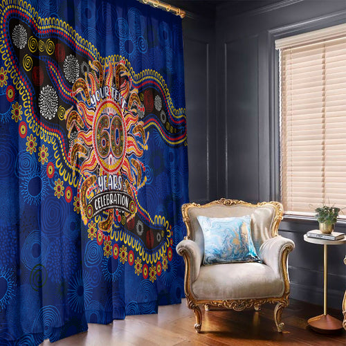 Personalized 60th Birthday Aboriginal Art Window Curtain Indigenous Dot Painting Vintage Sun Lizard
