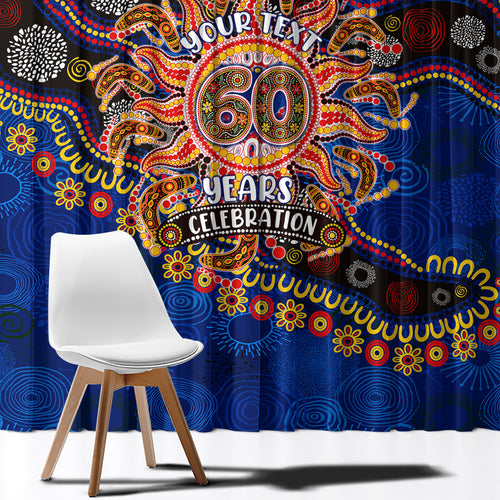 Personalized 60th Birthday Aboriginal Art Window Curtain Indigenous Dot Painting Vintage Sun Lizard