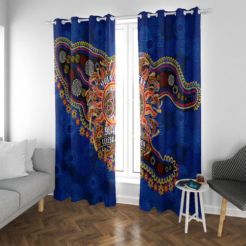 Personalized 60th Birthday Aboriginal Art Window Curtain Indigenous Dot Painting Vintage Sun Lizard