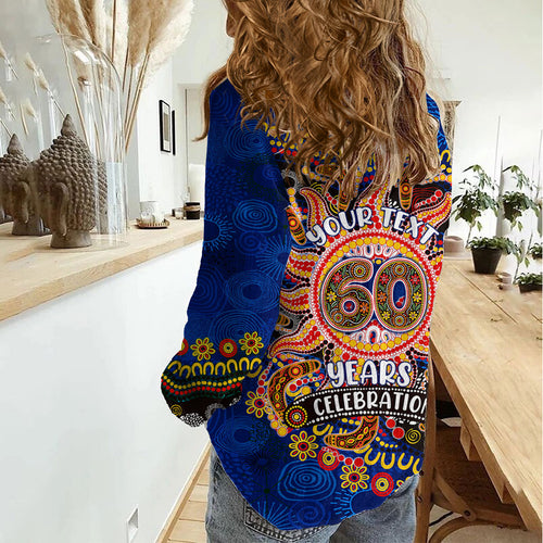 Personalized 60th Birthday Aboriginal Art Women Casual Shirt Indigenous Dot Painting Vintage Sun Lizard