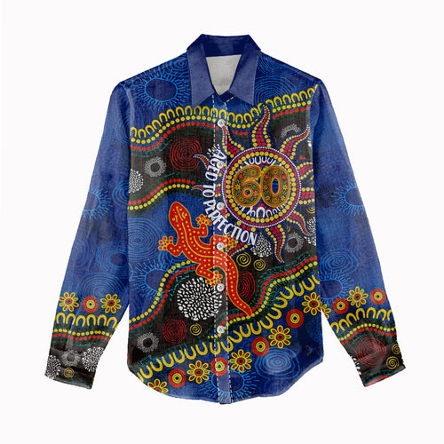 Personalized 60th Birthday Aboriginal Art Women Casual Shirt Indigenous Dot Painting Vintage Sun Lizard