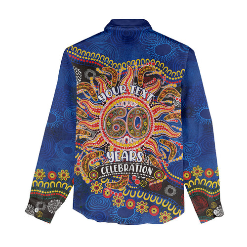 Personalized 60th Birthday Aboriginal Art Women Casual Shirt Indigenous Dot Painting Vintage Sun Lizard