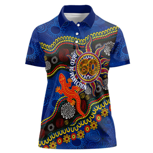 Personalized 60th Birthday Aboriginal Art Women Polo Shirt Indigenous Dot Painting Vintage Sun Lizard