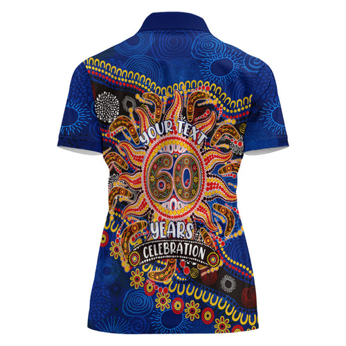 Personalized 60th Birthday Aboriginal Art Women Polo Shirt Indigenous Dot Painting Vintage Sun Lizard
