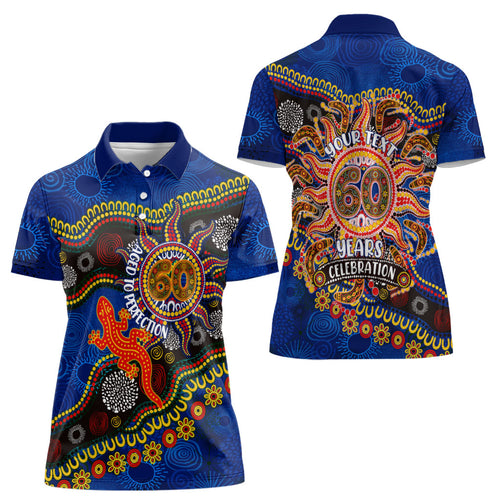 Personalized 60th Birthday Aboriginal Art Women Polo Shirt Indigenous Dot Painting Vintage Sun Lizard