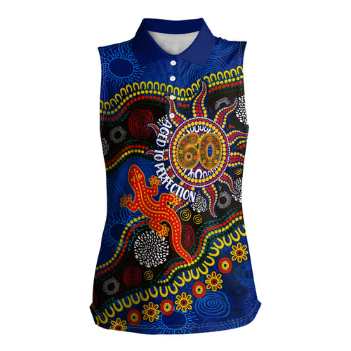 Personalized 60th Birthday Aboriginal Art Women Sleeveless Polo Shirt Indigenous Dot Painting Vintage Sun Lizard