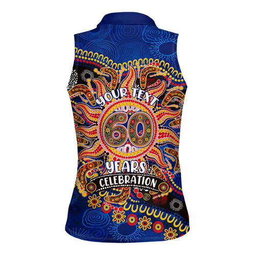 Personalized 60th Birthday Aboriginal Art Women Sleeveless Polo Shirt Indigenous Dot Painting Vintage Sun Lizard