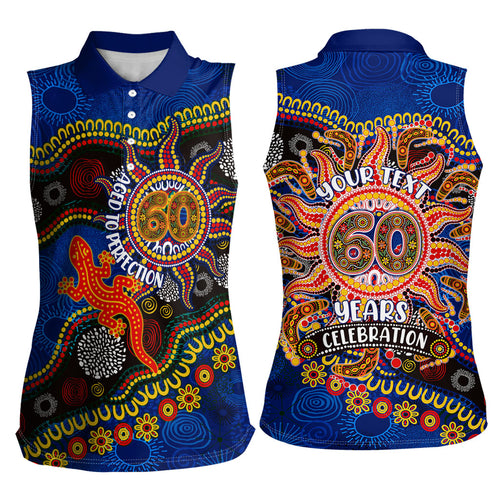 Personalized 60th Birthday Aboriginal Art Women Sleeveless Polo Shirt Indigenous Dot Painting Vintage Sun Lizard