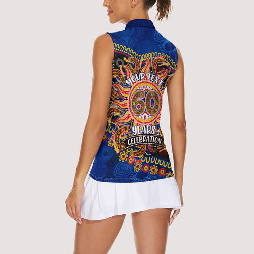 Personalized 60th Birthday Aboriginal Art Women Sleeveless Polo Shirt Indigenous Dot Painting Vintage Sun Lizard