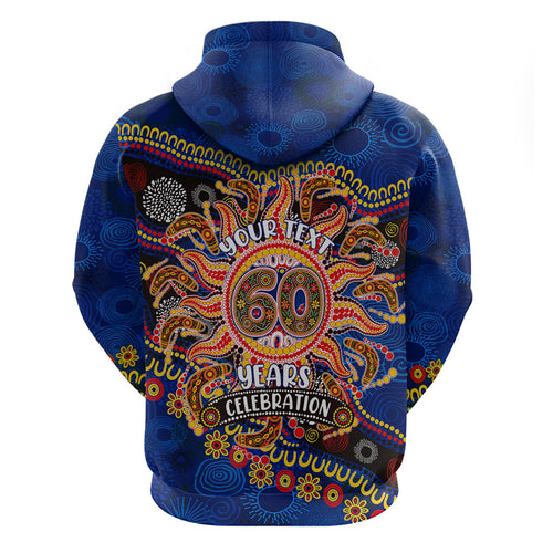 Personalized 60th Birthday Aboriginal Art Zip Hoodie Indigenous Dot Painting Vintage Sun Lizard