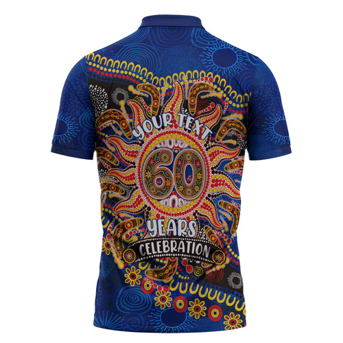 Personalized 60th Birthday Aboriginal Art Zipper Polo Shirt Indigenous Dot Painting Vintage Sun Lizard