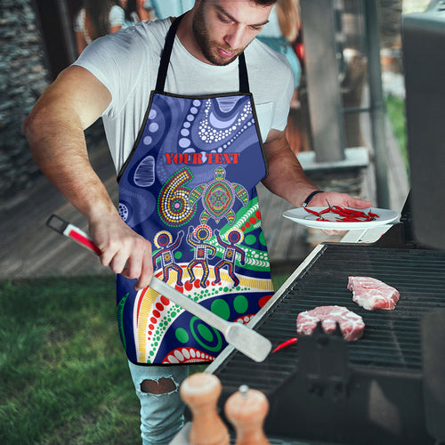 Personalized 60th Birthday Aboriginal Art Apron Indigenous Sea Turtle Dot Painting Cultural Dancing