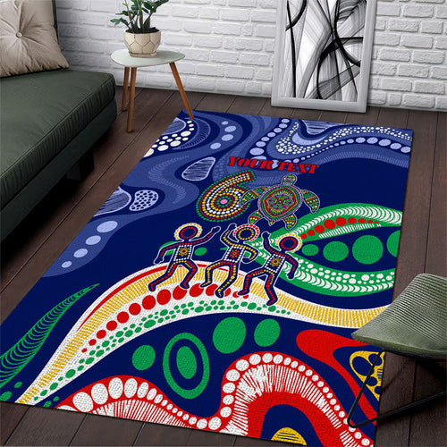 Personalized 60th Birthday Aboriginal Art Area Rug Indigenous Sea Turtle Dot Painting Cultural Dancing