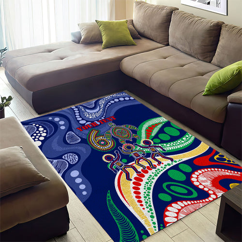Personalized 60th Birthday Aboriginal Art Area Rug Indigenous Sea Turtle Dot Painting Cultural Dancing