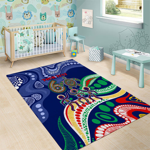 Personalized 60th Birthday Aboriginal Art Area Rug Indigenous Sea Turtle Dot Painting Cultural Dancing