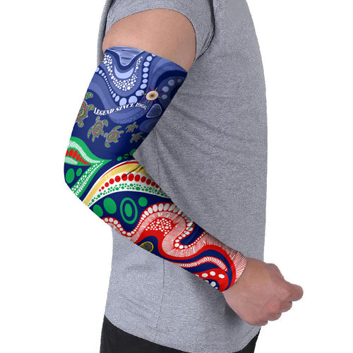 Personalized 60th Birthday Aboriginal Art Arm Sleeves Indigenous Sea Turtle Dot Painting Cultural Dancing