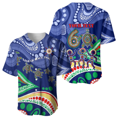 Personalized 60th Birthday Aboriginal Art Baseball Jersey Indigenous Sea Turtle Dot Painting Cultural Dancing