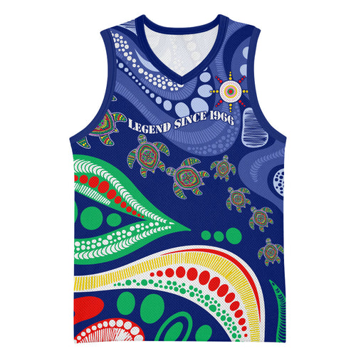 Personalized 60th Birthday Aboriginal Art Basketball Jersey Indigenous Sea Turtle Dot Painting Cultural Dancing
