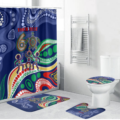 Personalized 60th Birthday Aboriginal Art Bathroom Set Indigenous Sea Turtle Dot Painting Cultural Dancing