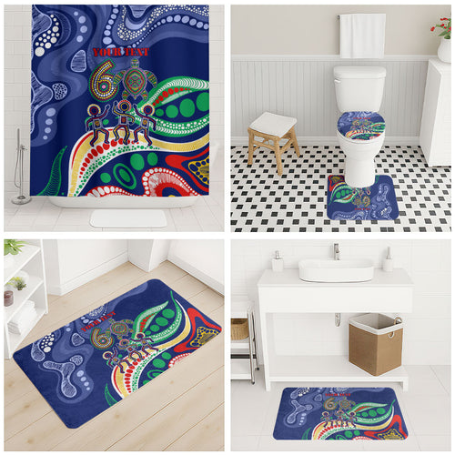 Personalized 60th Birthday Aboriginal Art Bathroom Set Indigenous Sea Turtle Dot Painting Cultural Dancing