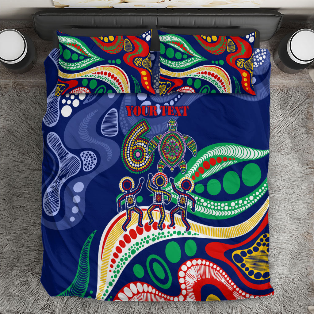 Personalized 60th Birthday Aboriginal Art Bedding Set Indigenous Sea Turtle Dot Painting Cultural Dancing