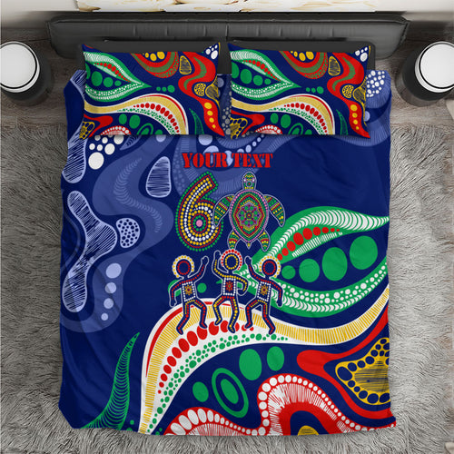 Personalized 60th Birthday Aboriginal Art Bedding Set Indigenous Sea Turtle Dot Painting Cultural Dancing