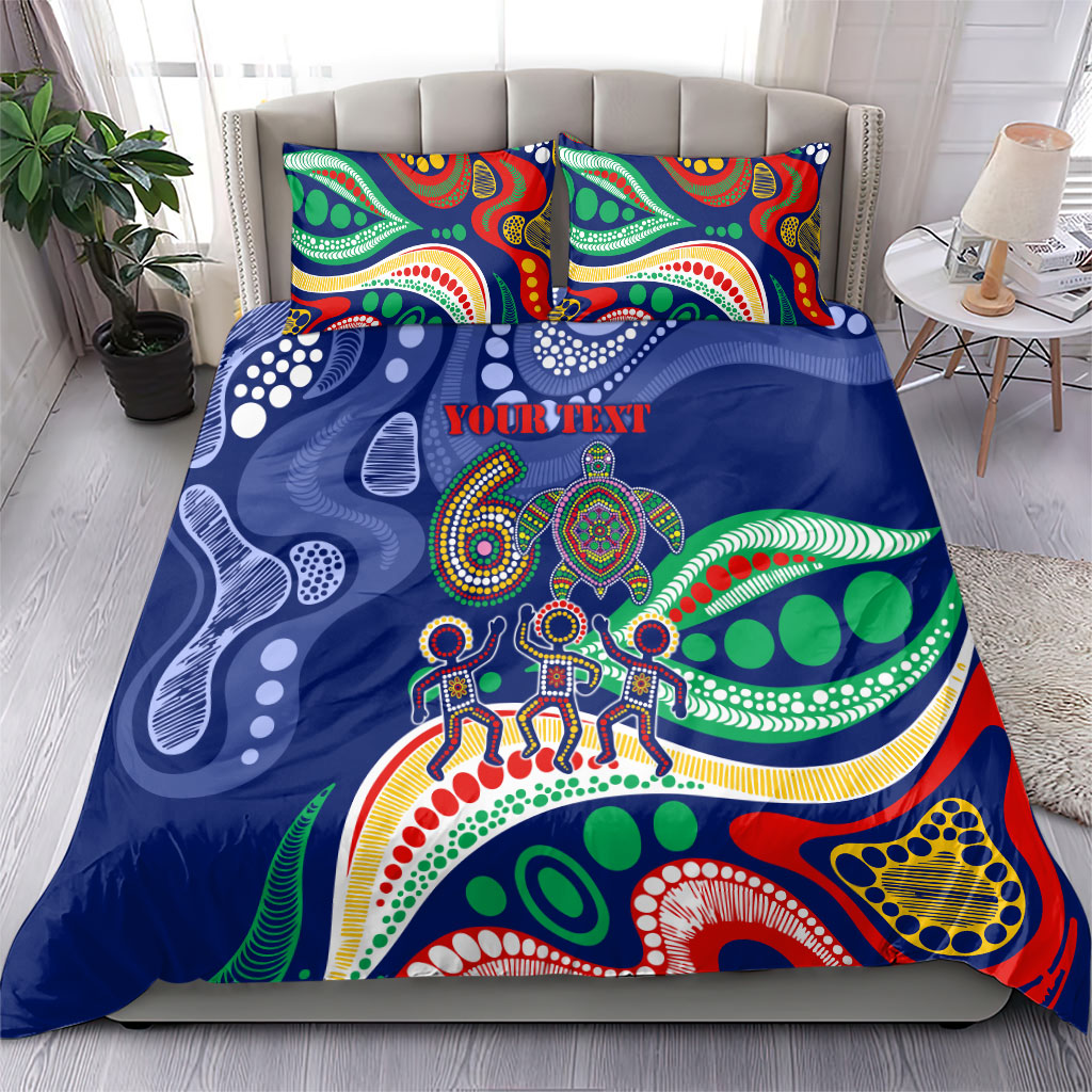 Personalized 60th Birthday Aboriginal Art Bedding Set Indigenous Sea Turtle Dot Painting Cultural Dancing