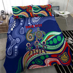 Personalized 60th Birthday Aboriginal Art Bedding Set Indigenous Sea Turtle Dot Painting Cultural Dancing