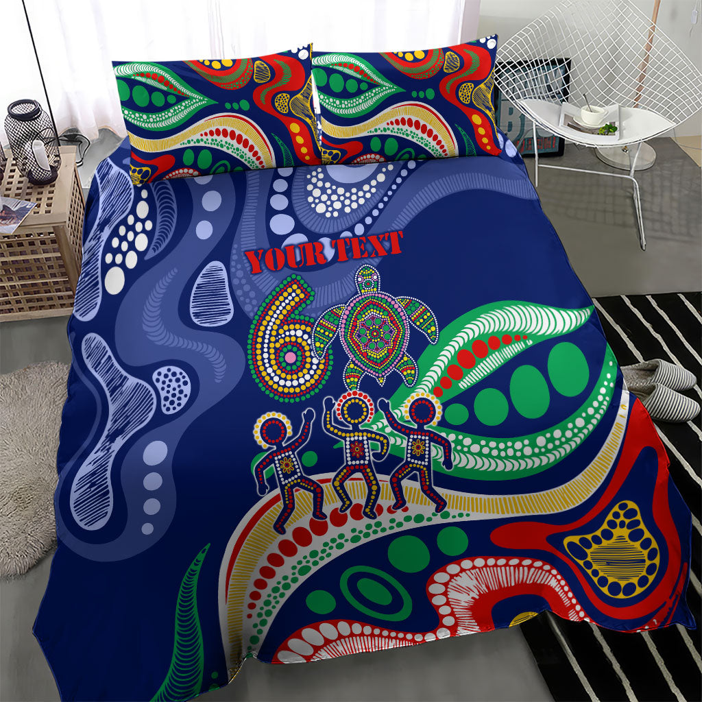 Personalized 60th Birthday Aboriginal Art Bedding Set Indigenous Sea Turtle Dot Painting Cultural Dancing