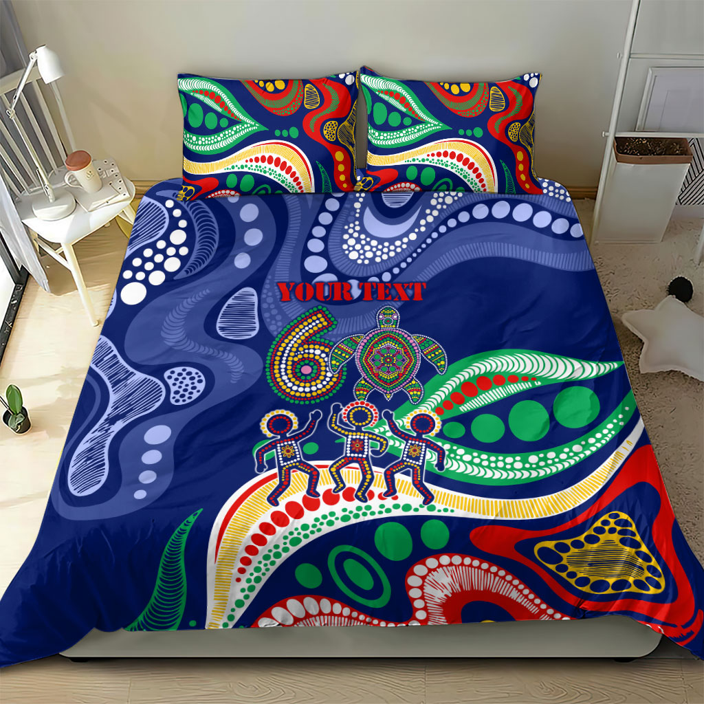 Personalized 60th Birthday Aboriginal Art Bedding Set Indigenous Sea Turtle Dot Painting Cultural Dancing