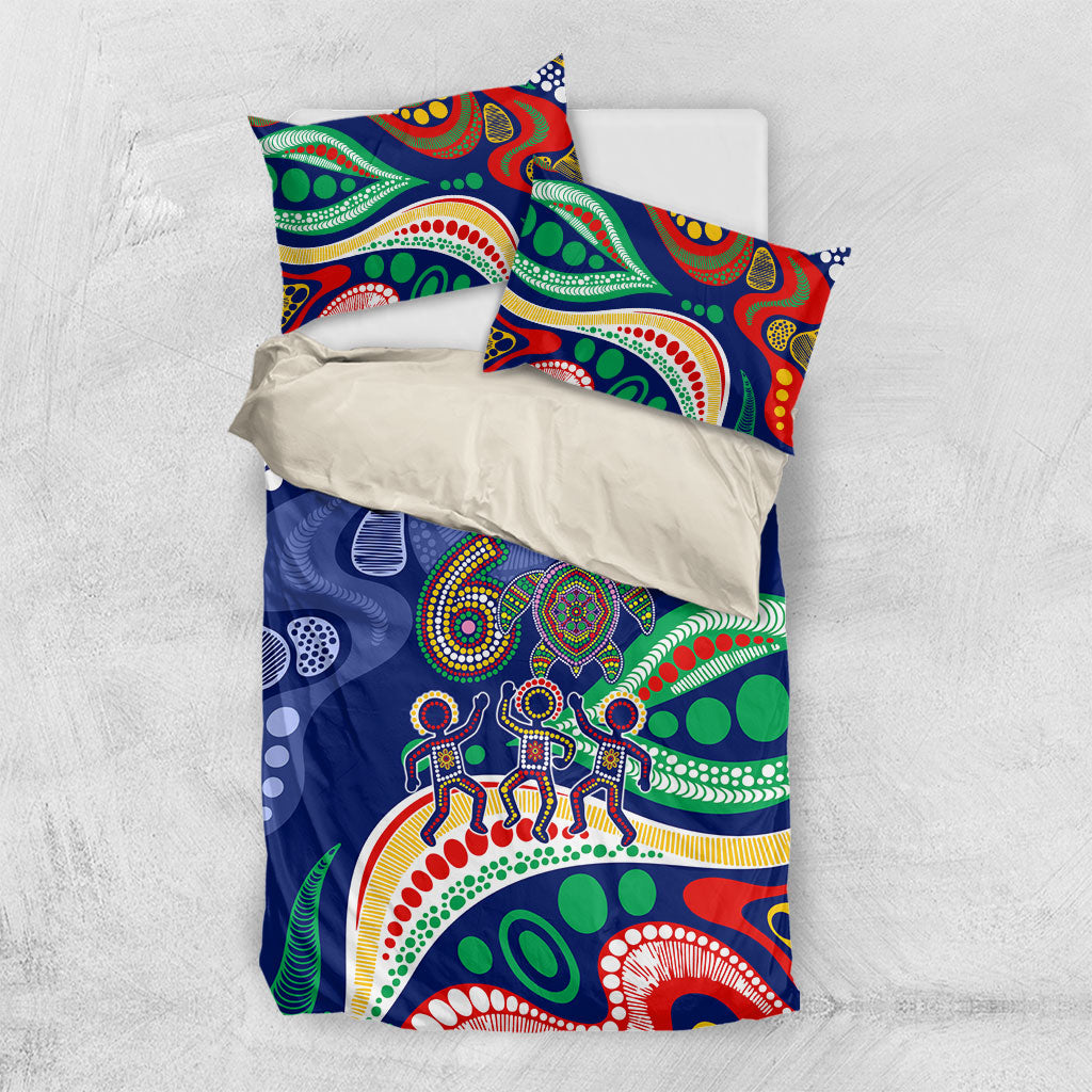 Personalized 60th Birthday Aboriginal Art Bedding Set Indigenous Sea Turtle Dot Painting Cultural Dancing