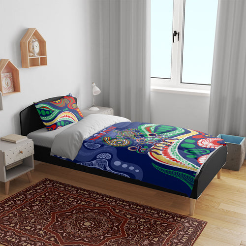 Personalized 60th Birthday Aboriginal Art Bedding Set Indigenous Sea Turtle Dot Painting Cultural Dancing
