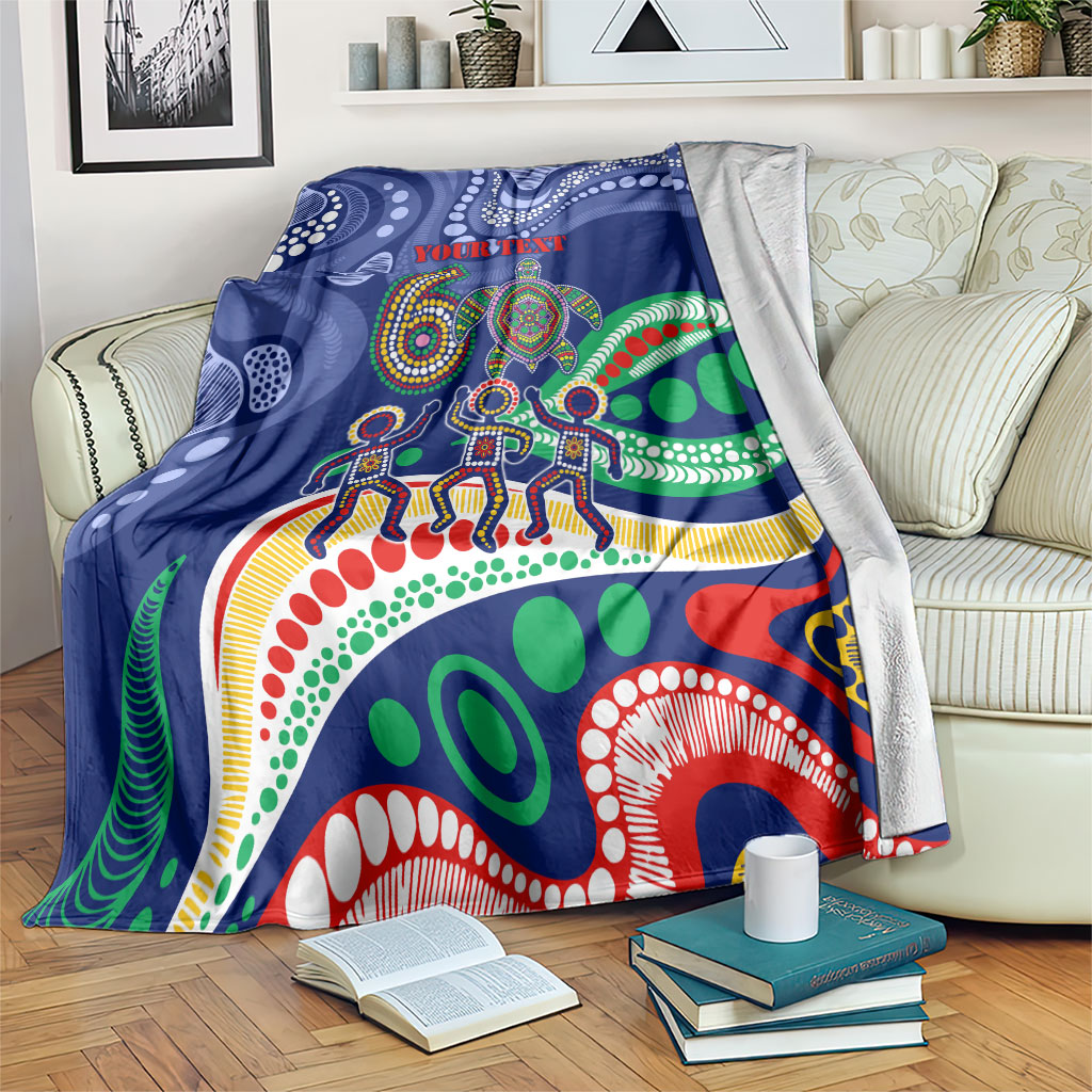 Personalized 60th Birthday Aboriginal Art Blanket Indigenous Sea Turtle Dot Painting Cultural Dancing