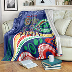 Personalized 60th Birthday Aboriginal Art Blanket Indigenous Sea Turtle Dot Painting Cultural Dancing