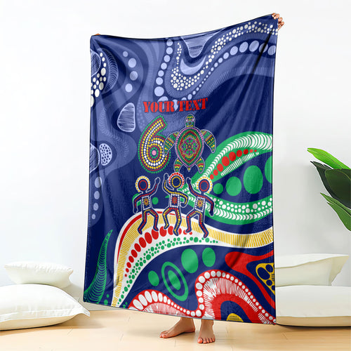 Personalized 60th Birthday Aboriginal Art Blanket Indigenous Sea Turtle Dot Painting Cultural Dancing