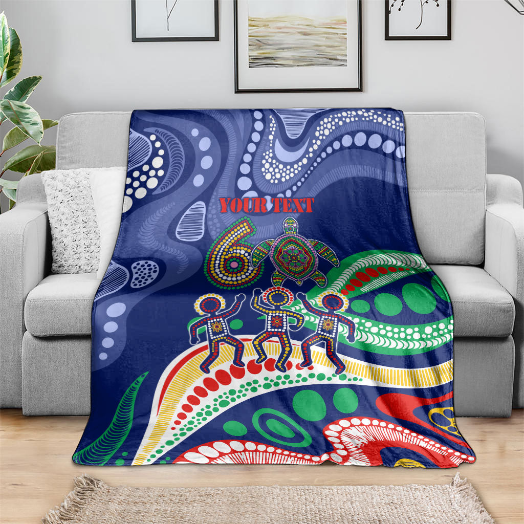 Personalized 60th Birthday Aboriginal Art Blanket Indigenous Sea Turtle Dot Painting Cultural Dancing