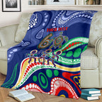 Personalized 60th Birthday Aboriginal Art Blanket Indigenous Sea Turtle Dot Painting Cultural Dancing