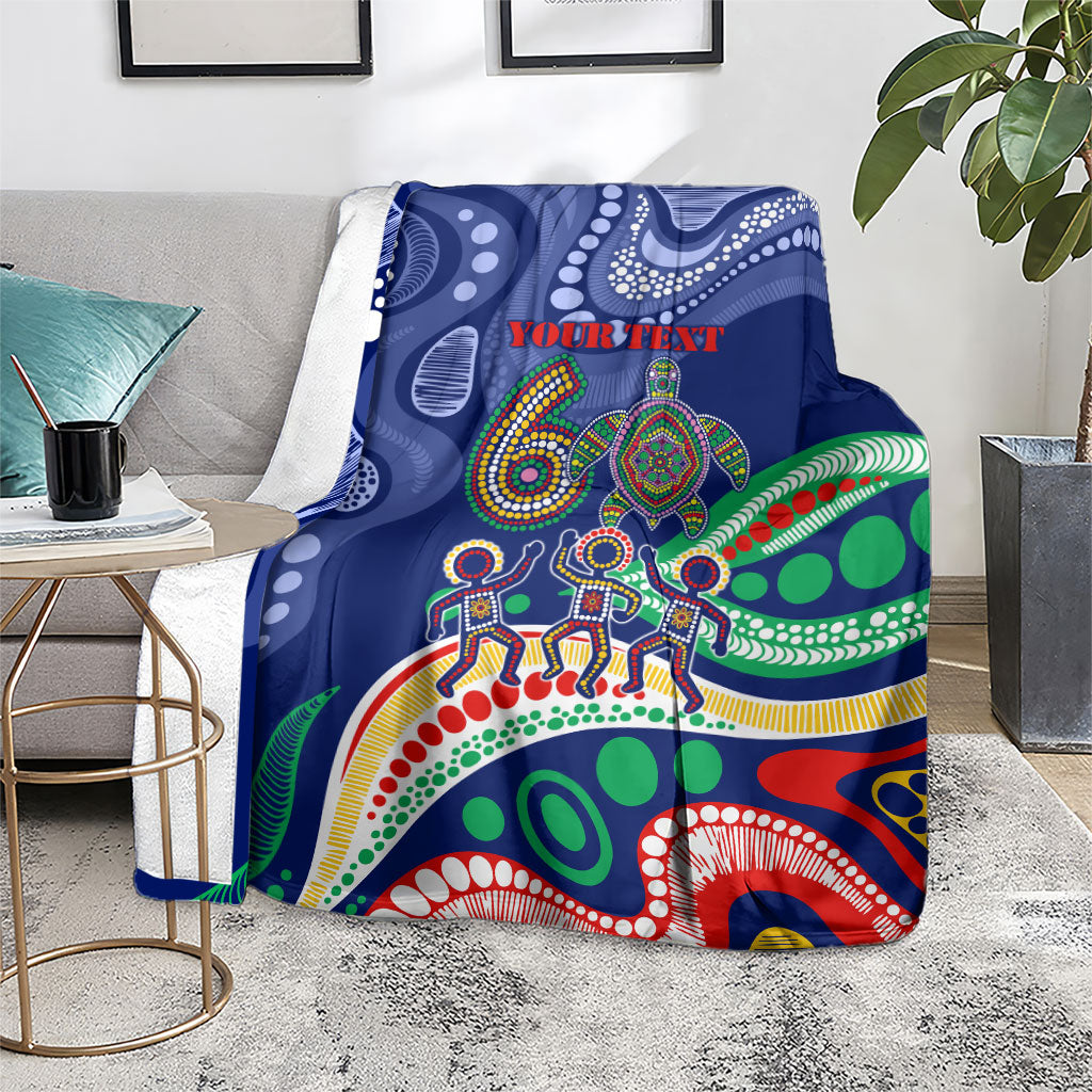 Personalized 60th Birthday Aboriginal Art Blanket Indigenous Sea Turtle Dot Painting Cultural Dancing
