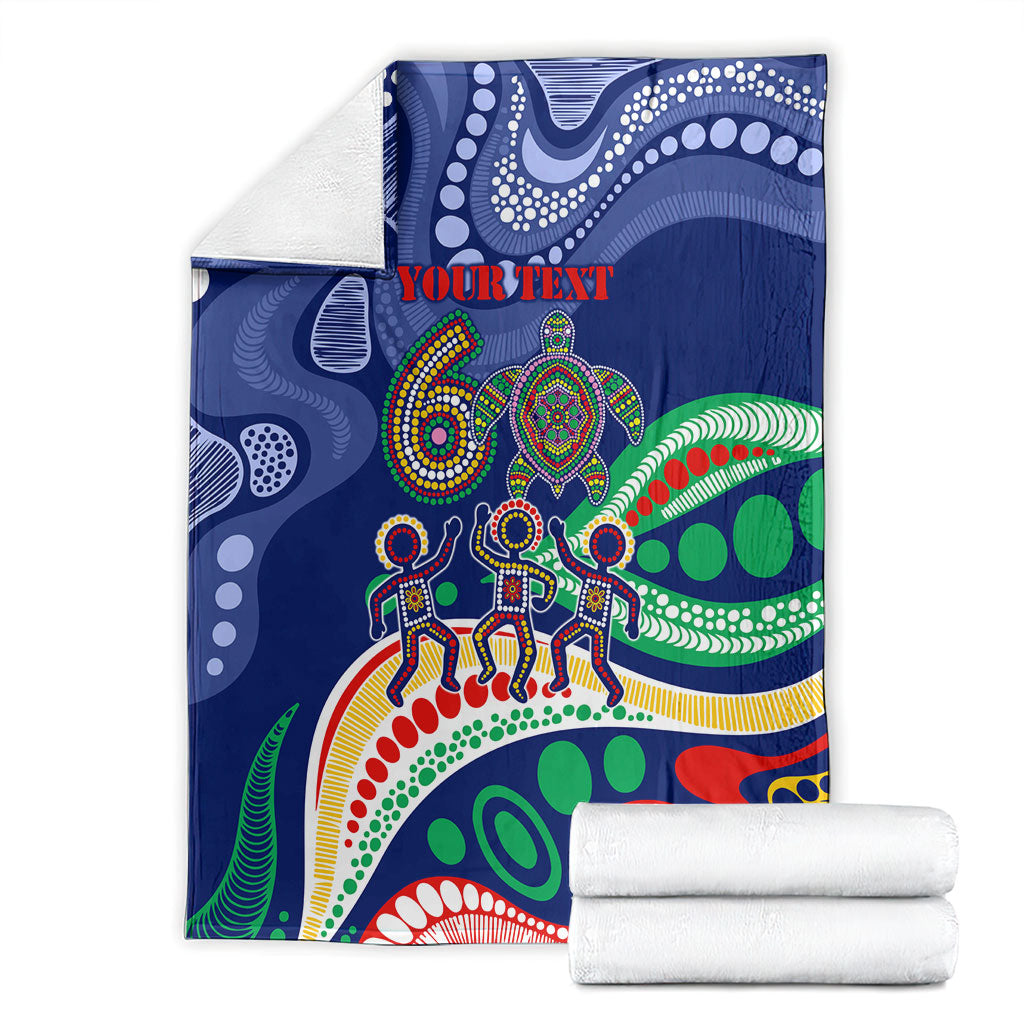 Personalized 60th Birthday Aboriginal Art Blanket Indigenous Sea Turtle Dot Painting Cultural Dancing