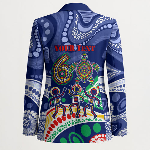 Personalized 60th Birthday Aboriginal Art Blazer Indigenous Sea Turtle Dot Painting Cultural Dancing