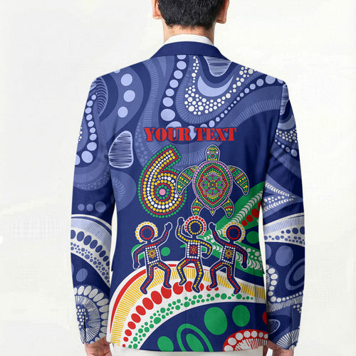 Personalized 60th Birthday Aboriginal Art Blazer Indigenous Sea Turtle Dot Painting Cultural Dancing