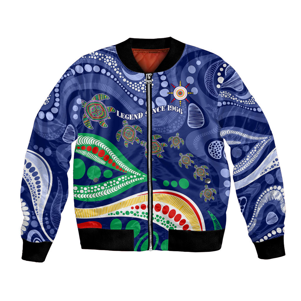 Personalized 60th Birthday Aboriginal Art Bomber Jacket Indigenous Sea Turtle Dot Painting Cultural Dancing