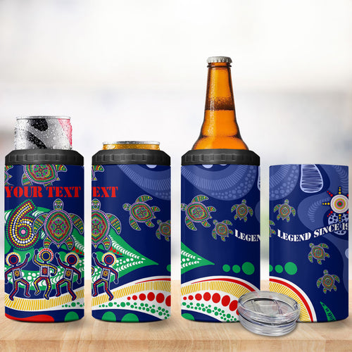 Personalized 60th Birthday Aboriginal Art 4 in 1 Can Cooler Tumbler Indigenous Sea Turtle Dot Painting Cultural Dancing