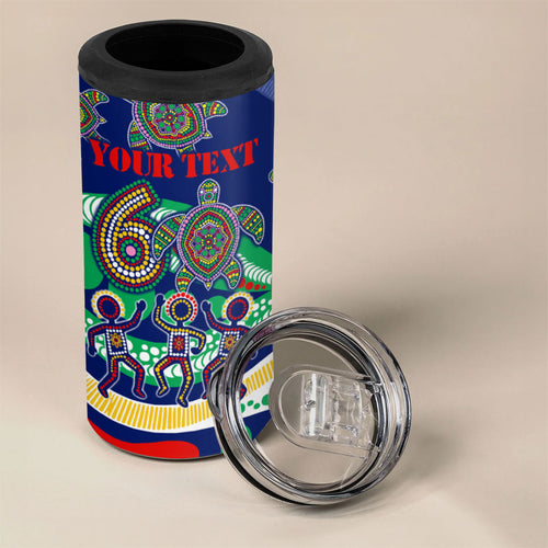 Personalized 60th Birthday Aboriginal Art 4 in 1 Can Cooler Tumbler Indigenous Sea Turtle Dot Painting Cultural Dancing