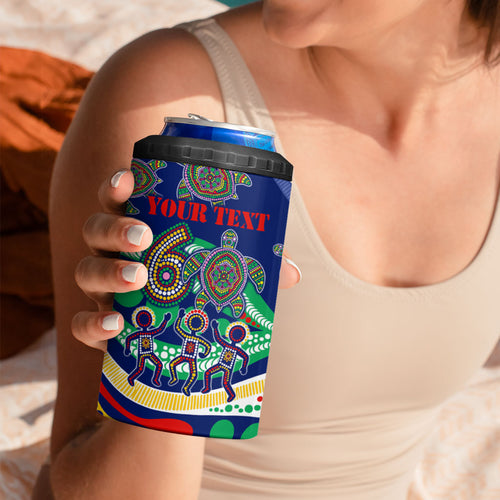 Personalized 60th Birthday Aboriginal Art 4 in 1 Can Cooler Tumbler Indigenous Sea Turtle Dot Painting Cultural Dancing