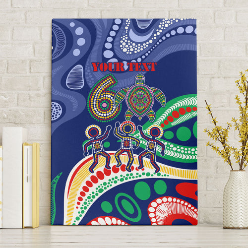 Personalized 60th Birthday Aboriginal Art Canvas Wall Art Indigenous Sea Turtle Dot Painting Cultural Dancing
