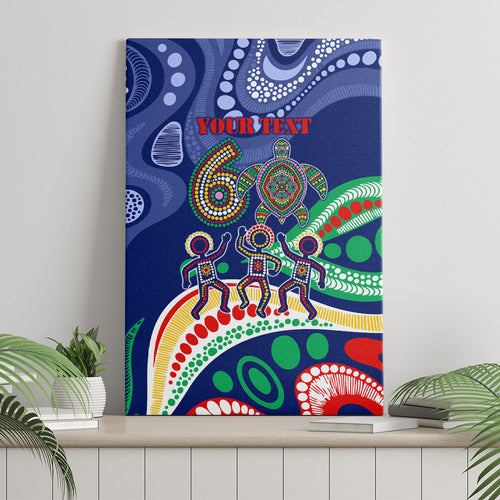 Personalized 60th Birthday Aboriginal Art Canvas Wall Art Indigenous Sea Turtle Dot Painting Cultural Dancing