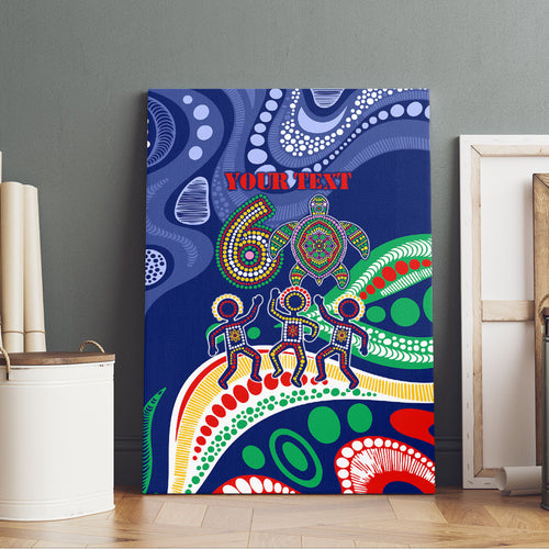 Personalized 60th Birthday Aboriginal Art Canvas Wall Art Indigenous Sea Turtle Dot Painting Cultural Dancing